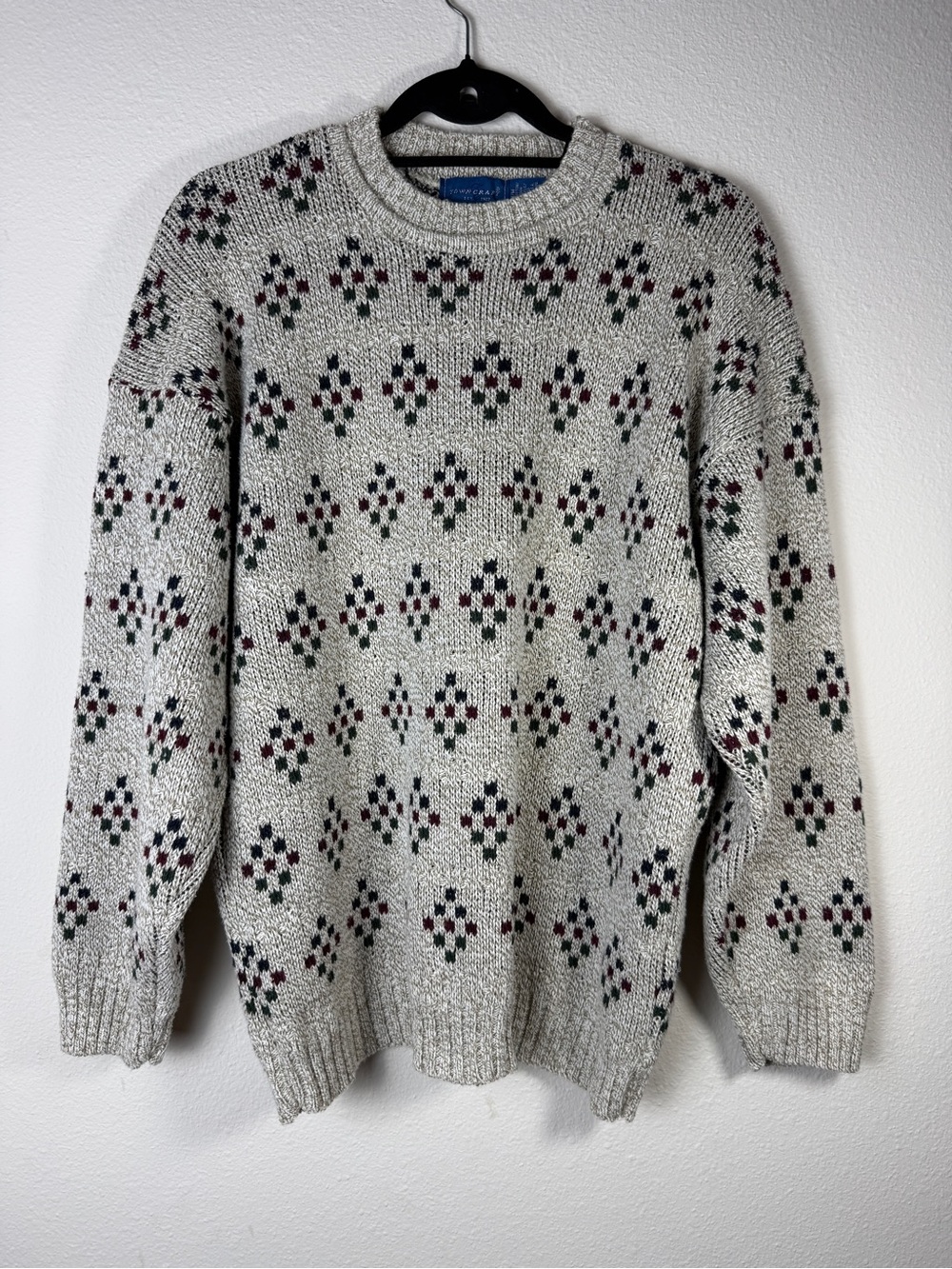 Vintage Towncraft Geometric Knit Sweater M Unisex Grandpa Oversized Cotton